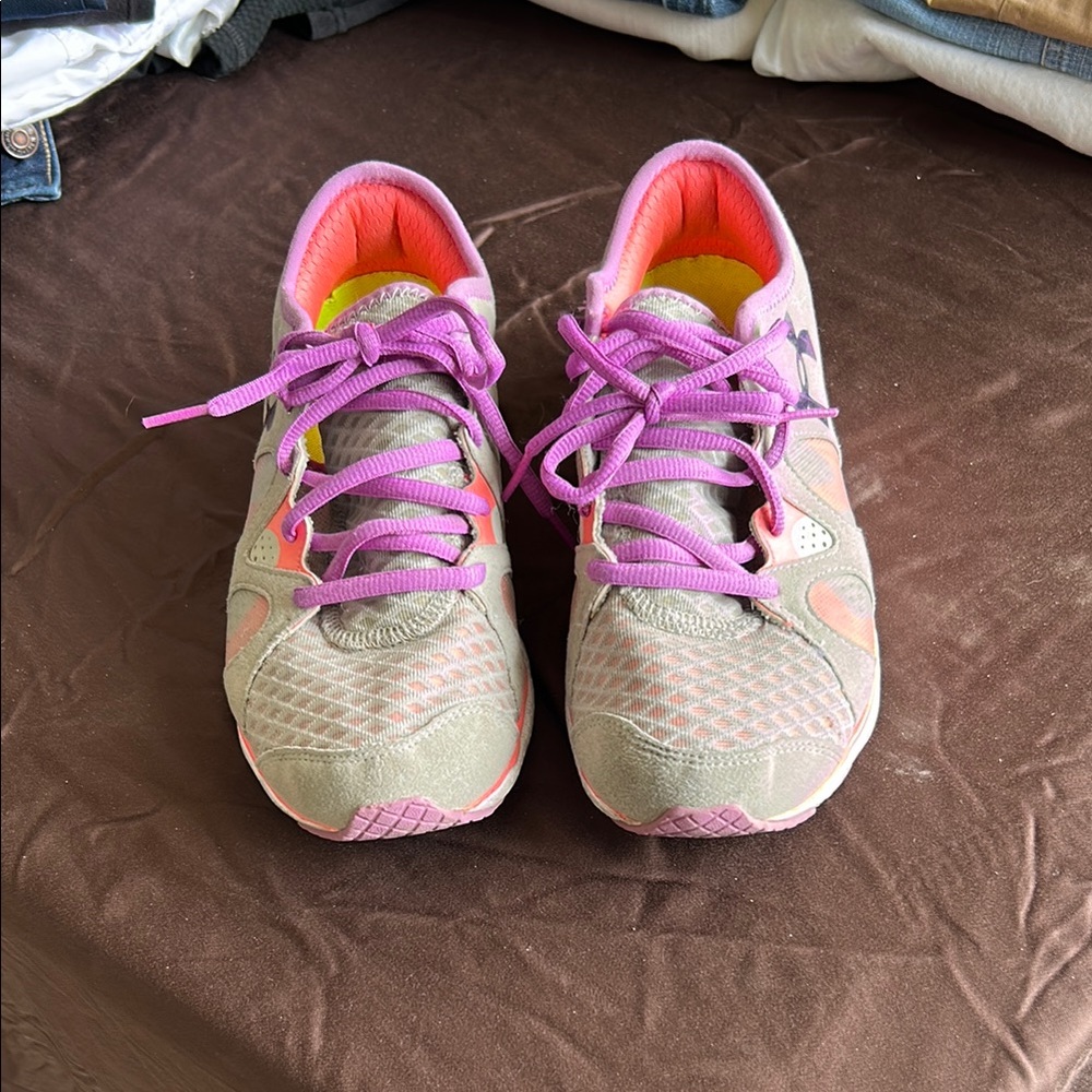Gray and Pink Athletic Shoes with Breathable Mesh